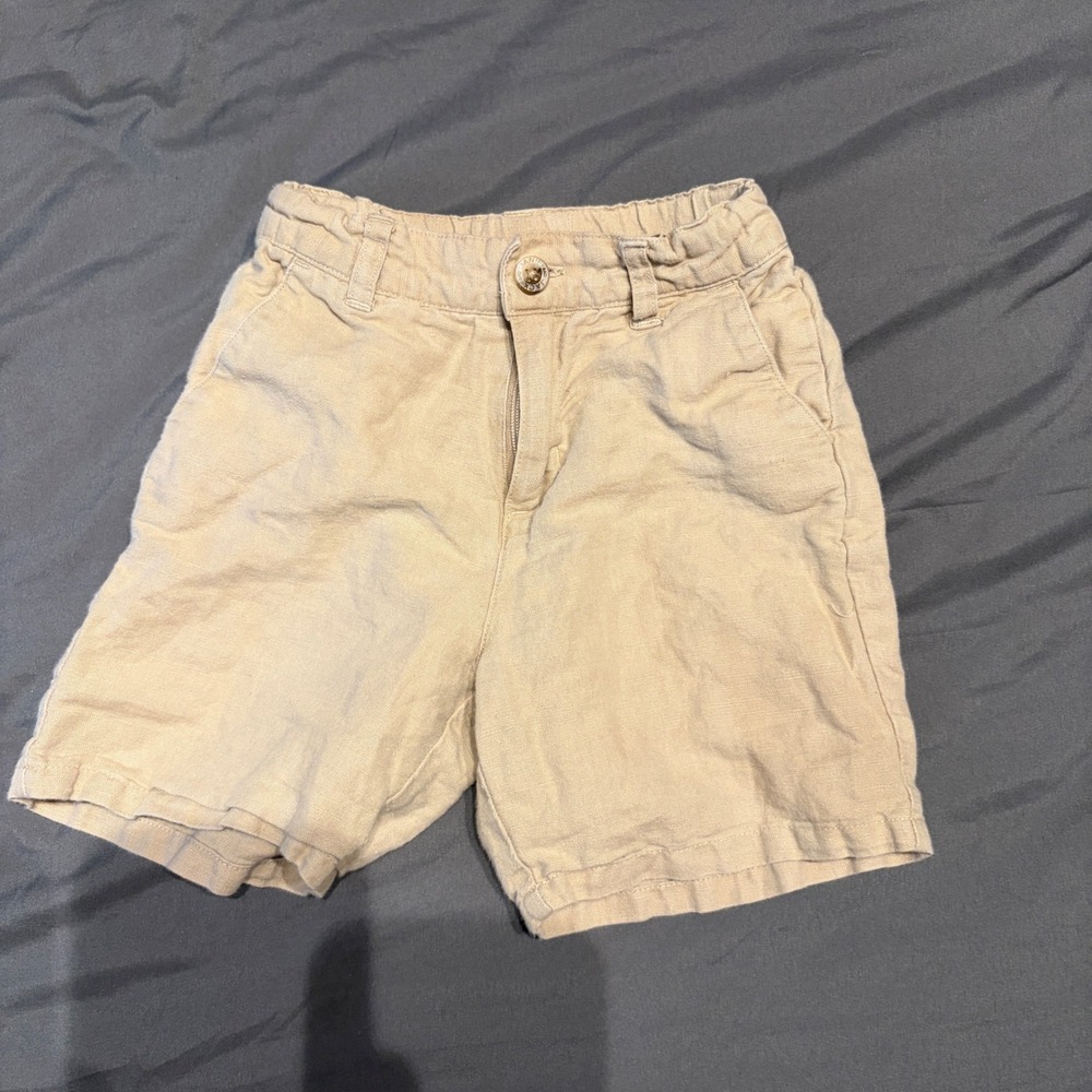 Janie and Jack Boys Tan Linen Blend Shorts 18-24 Months Khaki Adjustable Waist